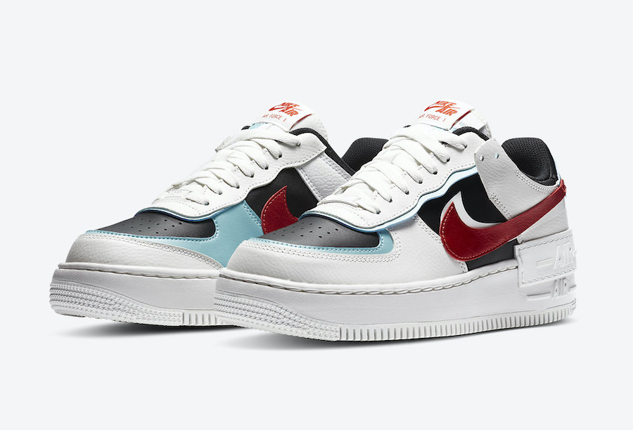 nike air force 1 shadow bleached aqua chile red