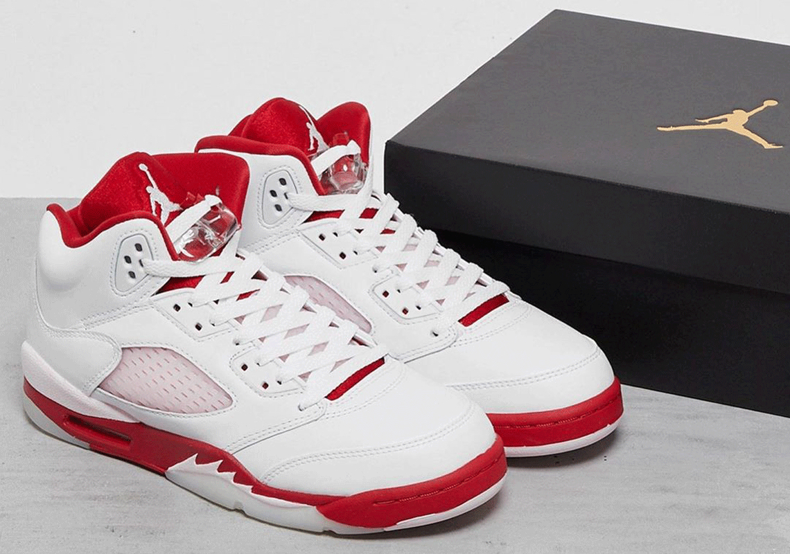 air jordan 5 white and red