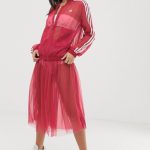adidas Originals Sleek three stripe mesh tulle skirt in pink-08