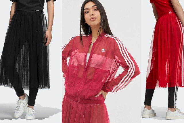 adidas Originals Sleek three stripe mesh tulle skirt