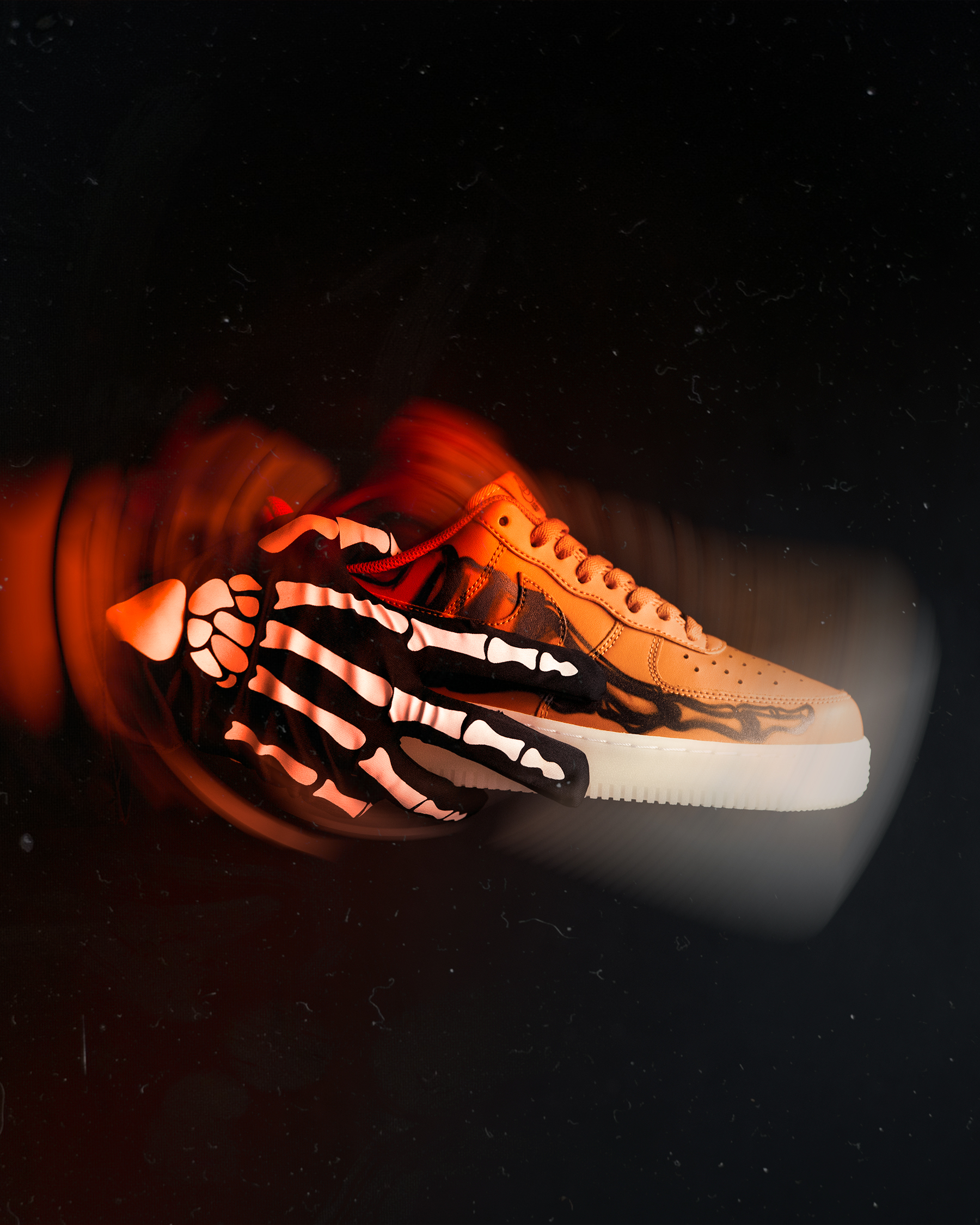 ナイキ エア フォース 1 オレンジ スケルトン ハロウィン 2020年 Nike Air Force 1 Orange Skeleton Halloween 2020 image design side