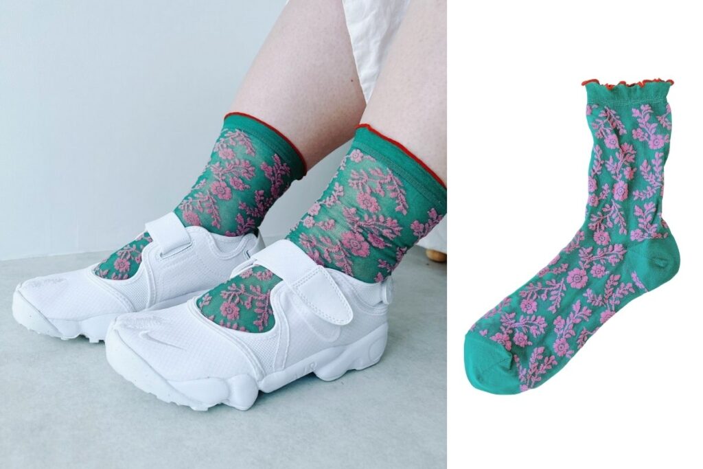 タビオ シアーフラワーポイントカラーメロウソックスtabio-flower-point-socks-gr-code