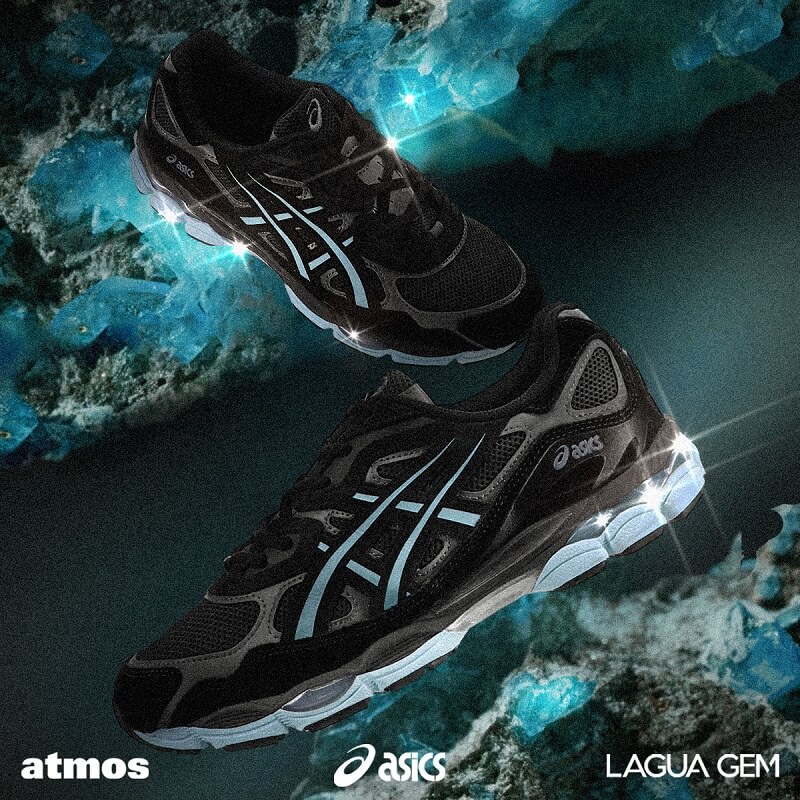 6月22日発売【atmos x LAGUA GEM x Asics GEL-NYC “Blue Topaz”】atmos pinkとLAGUA GEMのアパレルも同時展開