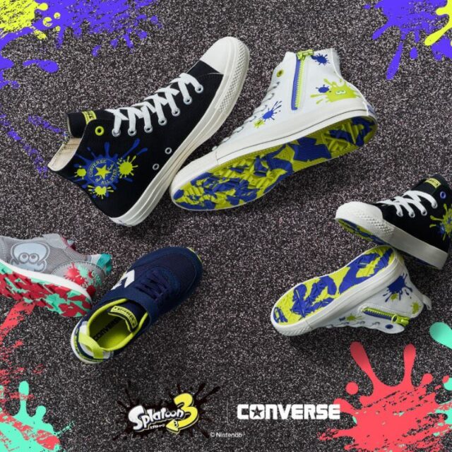 Converse x スプラトゥーン3 ナワバリバトルをテーマにインク飛び散るデザインを表現