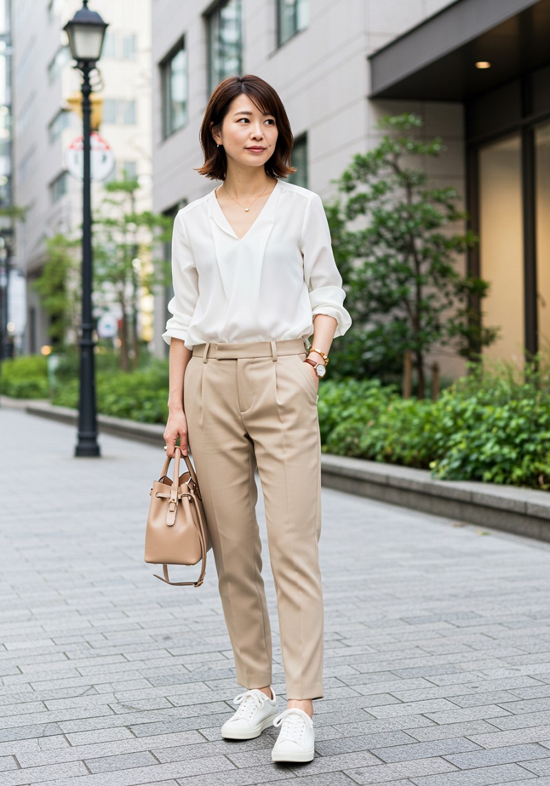 スニーカーで好感度大！女性向けのオフィスカジュアルコーデ完全ガイド
